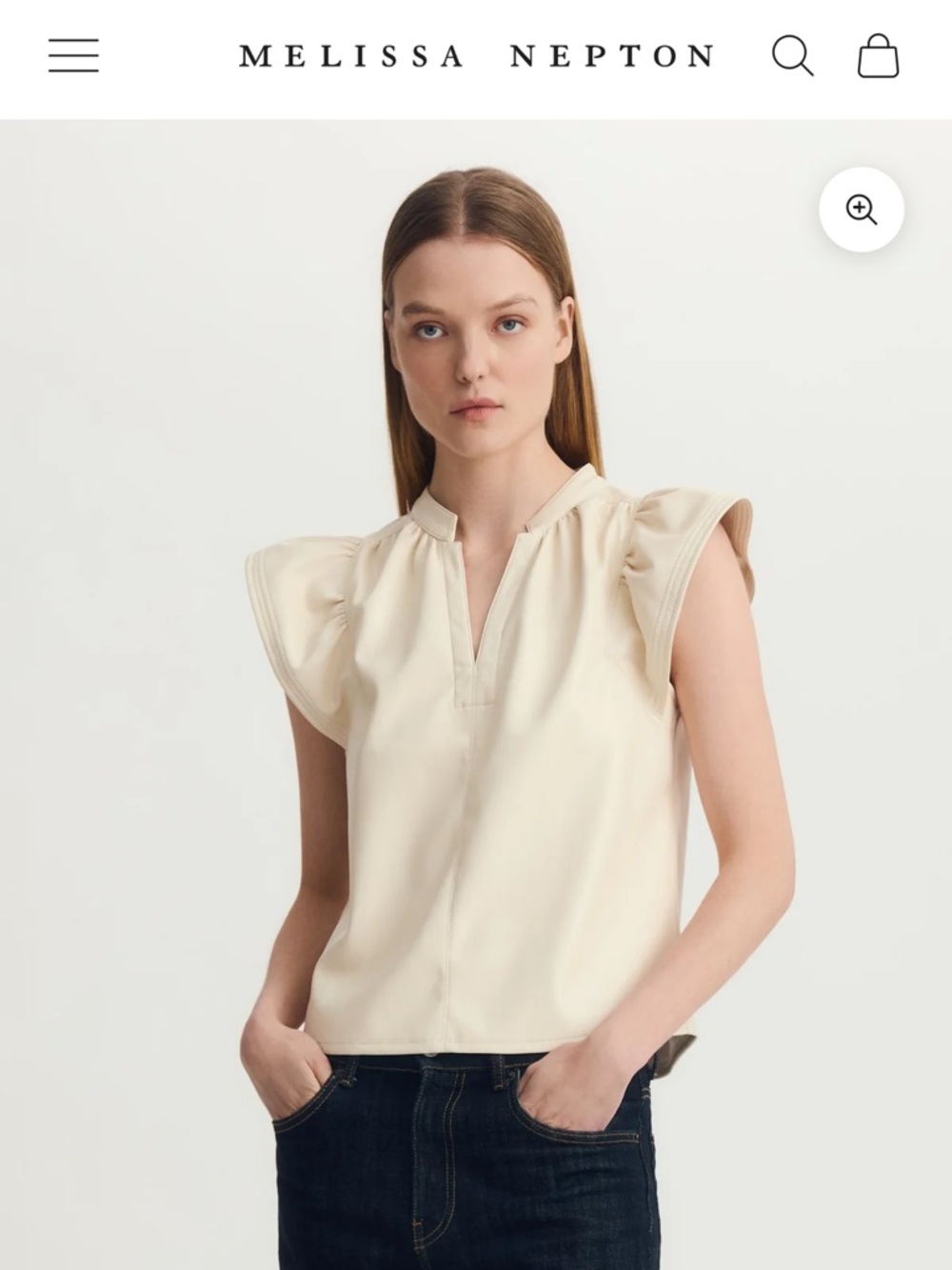 MELISSA NEPTON Cream Ruffle Sleeve V-Neck Top